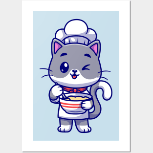 Cute Cat Chef Cooking Cartoon Posters and Art